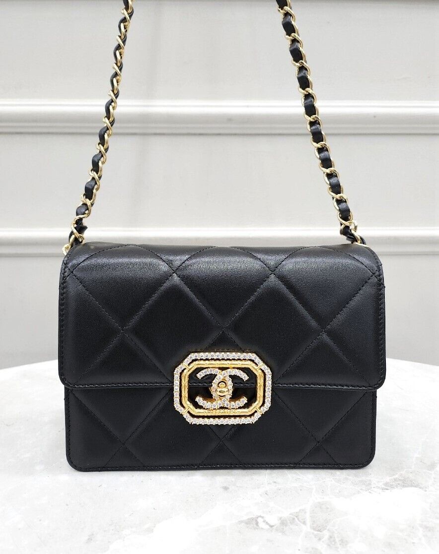 CHANEL Mini Flap Bag Calfskin Strass Gold Metal Interior Chip SKU123