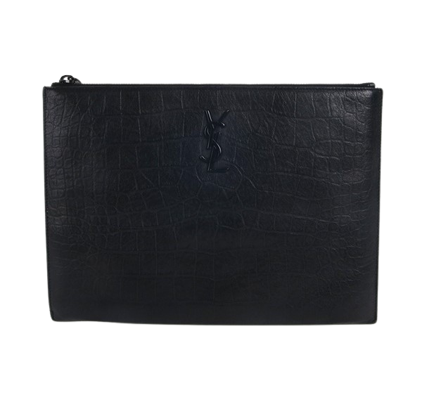 Saint Laurent Black Crocodile Pattern Medium Clutch Bag 453249