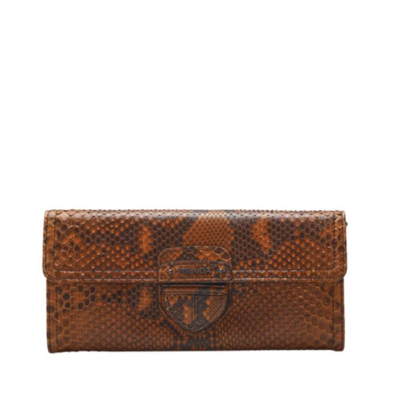 Prada Brown Python Flap Wallet 1M1244