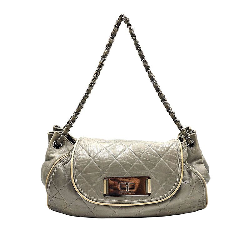 CHANEL Quilted Lambskin Accordion Shoulder Bag Gray #12