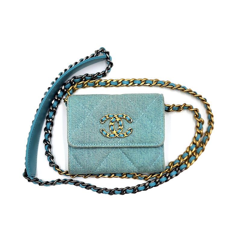 CHANEL Blue Fabric 19 WOC with iPhone Size ap1787