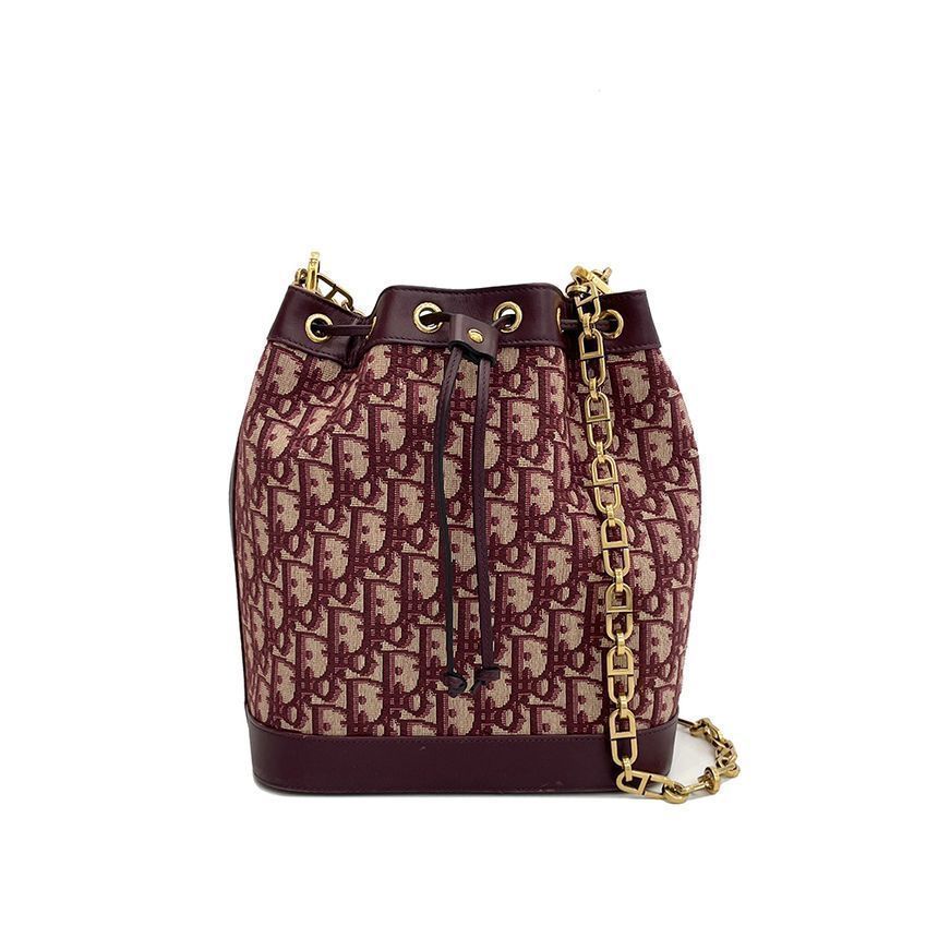 Dior Canvas Bucket Bag Medium Burgundy Gold 2ET1896
