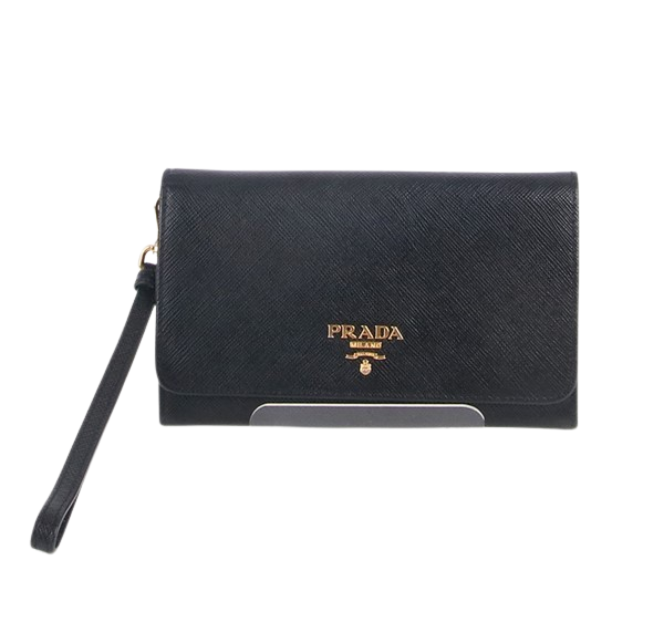 Prada Black Strap Medium Wallet 1M1438 by Saffiano