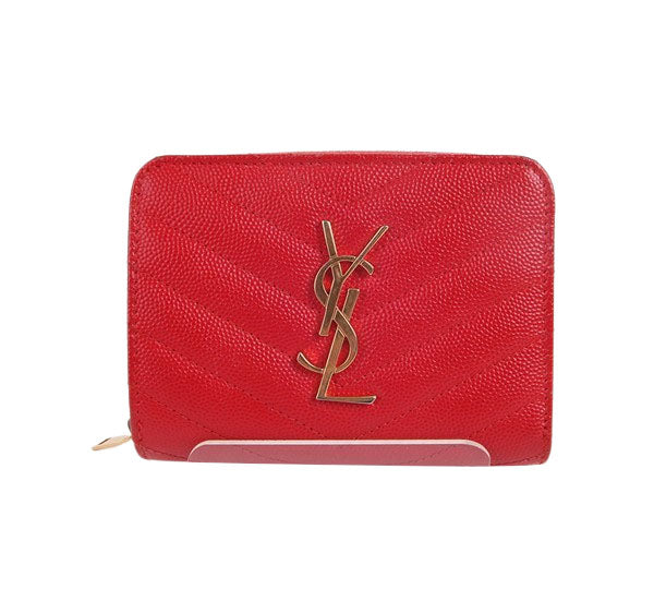 Saint Laurent Monogram Caviar Gold-Trim Red Wallet 403723
