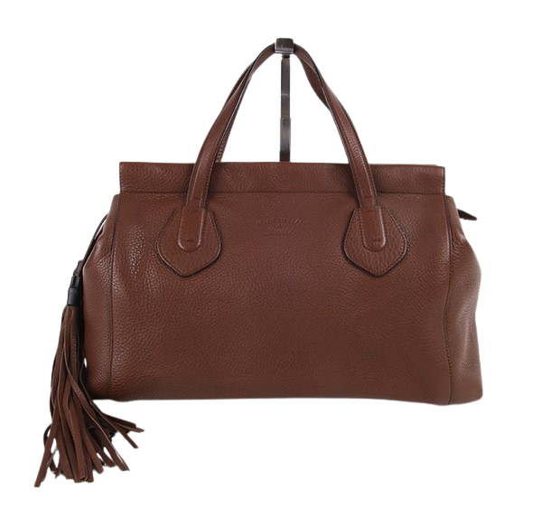 Gucci Brown Leather Tassel Large Tote Bag 354469