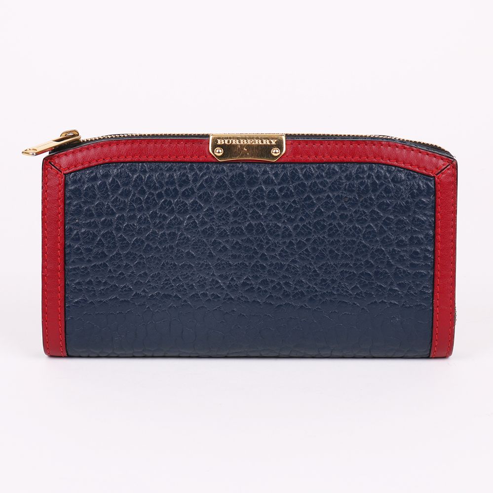 Burberry Navy Two-Tone Zipper Wallet with Pattern - SKU