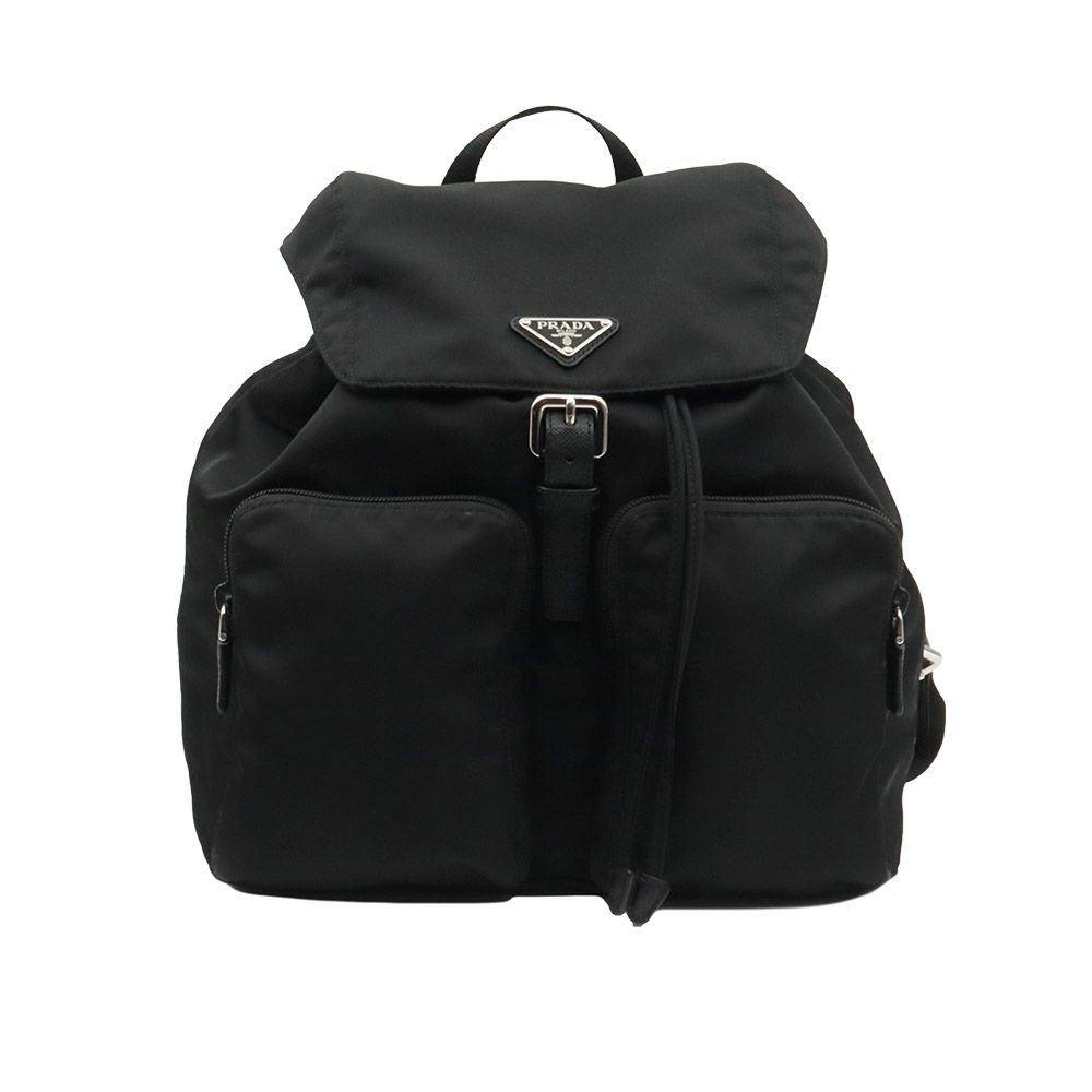 Prada Black Tessuto Nylon Triangle Medium Backpack / 1BZ005