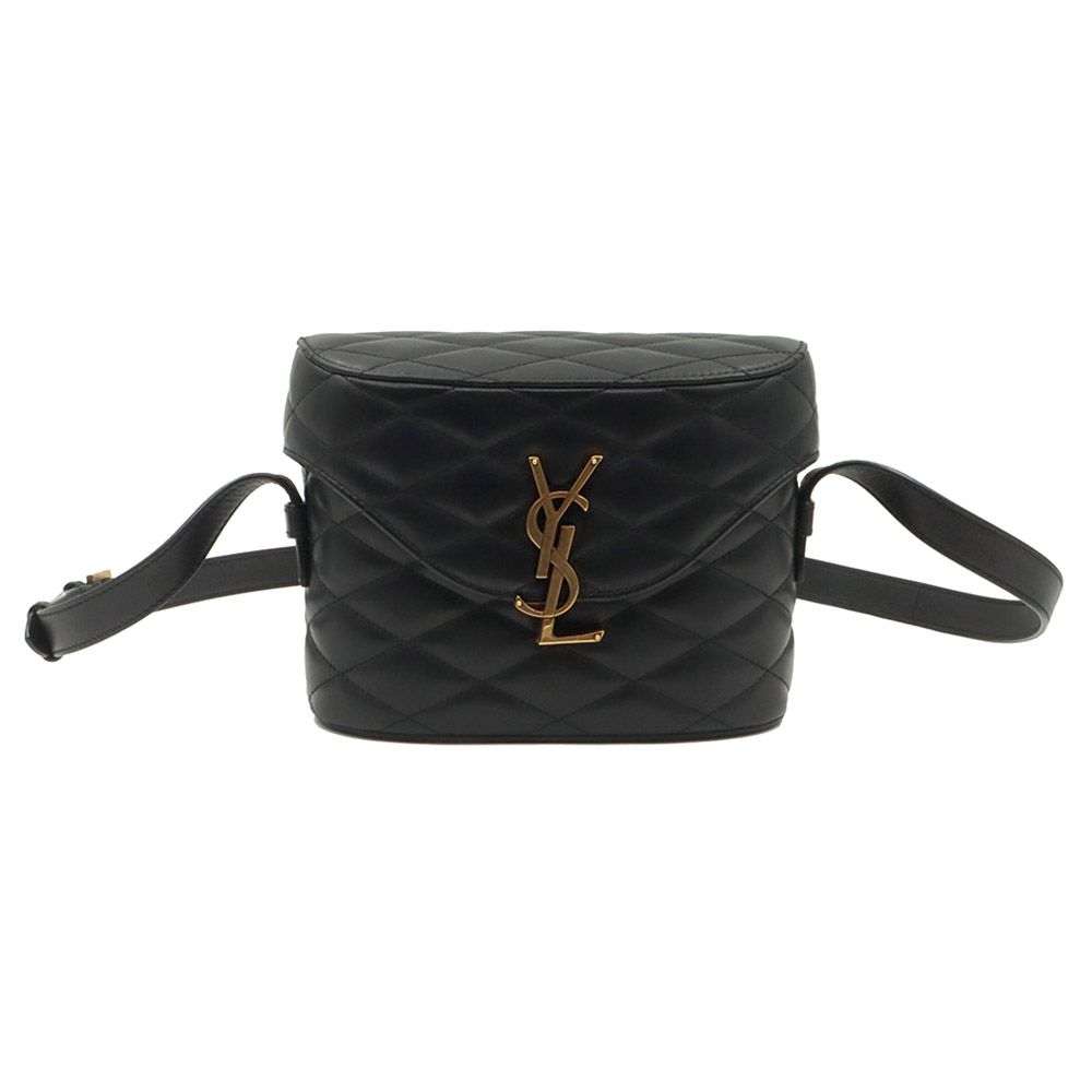 Saint Laurent Black Quilted Lambskin Gold Accent Box Crossbody Bag / 710080