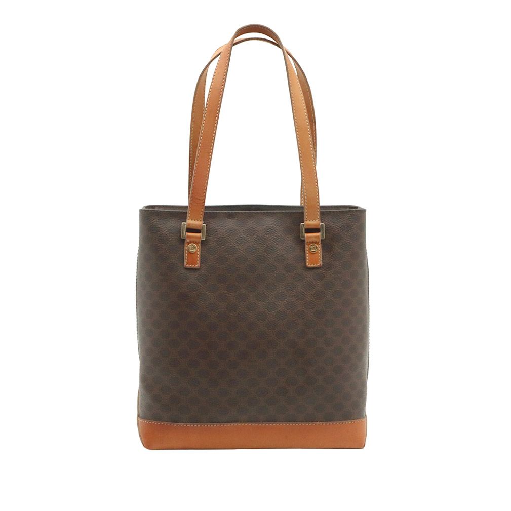 Celine Brown Leather-trimmed Macadam Blazon Canvas Tote Bag - SKU 001