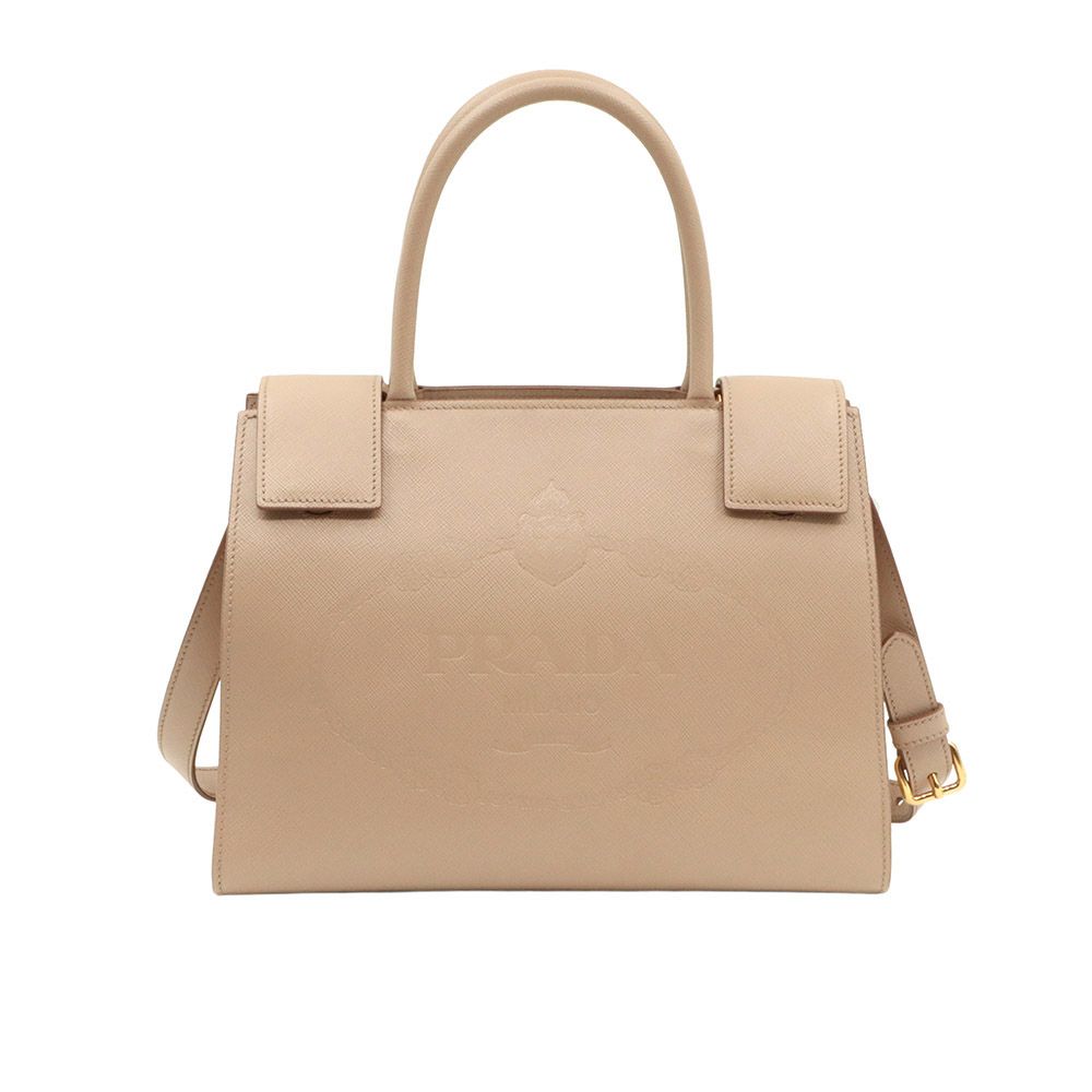 Prada Beige Saffiano Leather City Lettering Logo Top Handle 2WAY / 1BA120