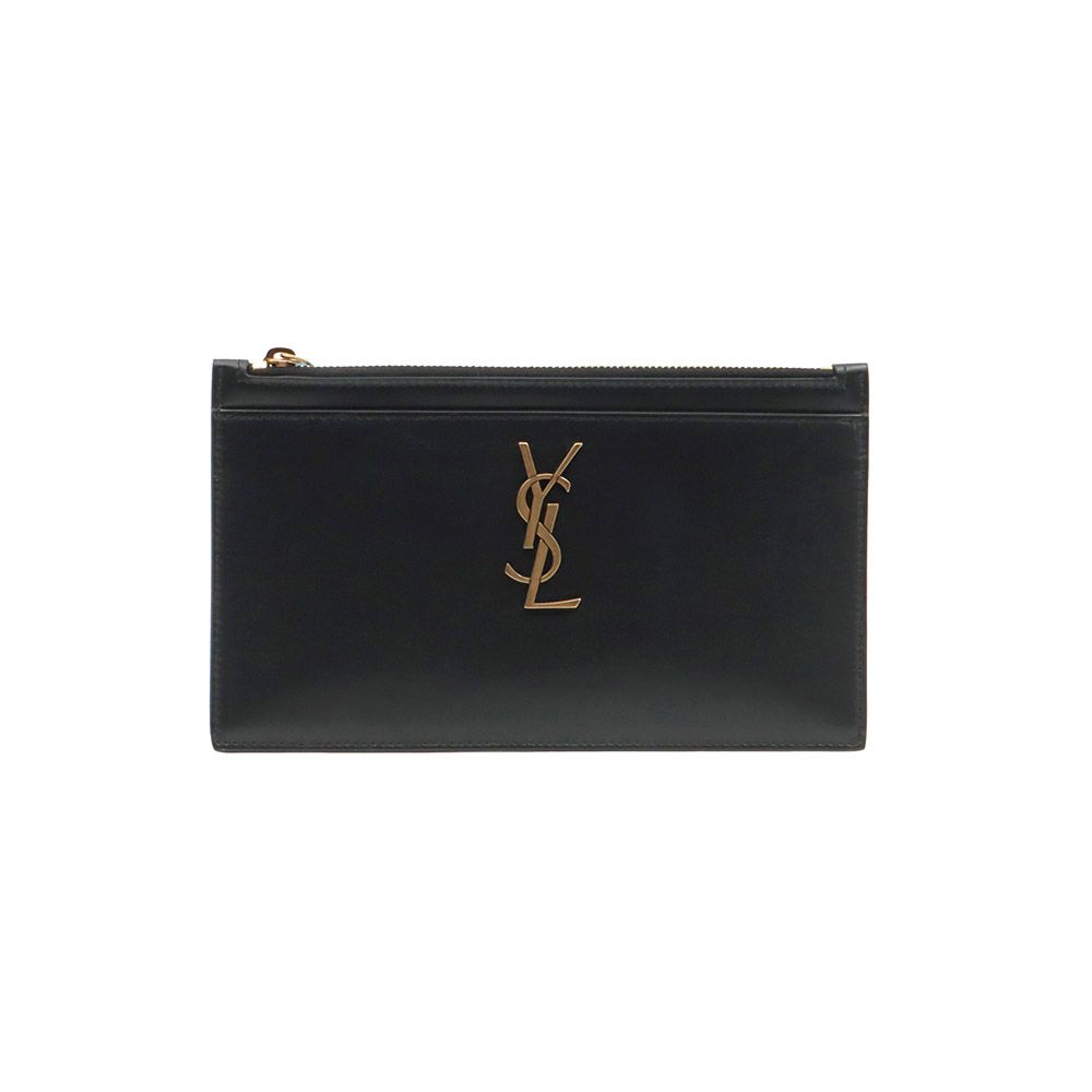 Saint Laurent Black Smooth Calfskin Gold Logo Bvlgari Pouch / 636316