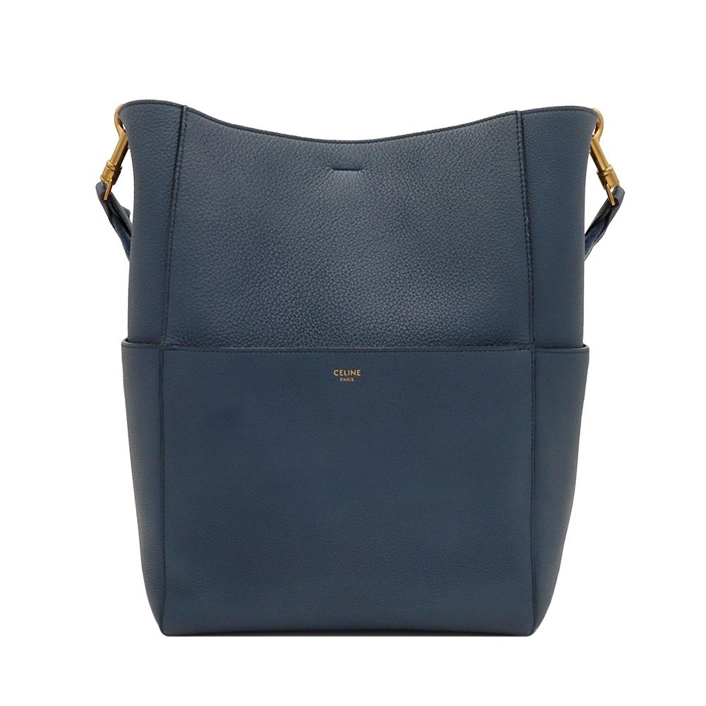 Celine Deep Blue Calfskin Single Medium Bucket Shoulder Bag / 189593AH4