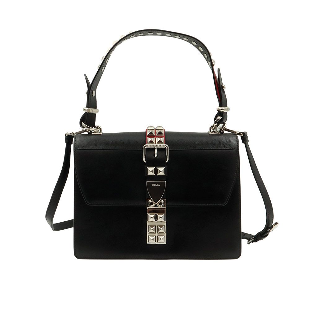 Prada Black Saffiano Calfskin New Bella Stud Electra 2WAY Bag 1BA179