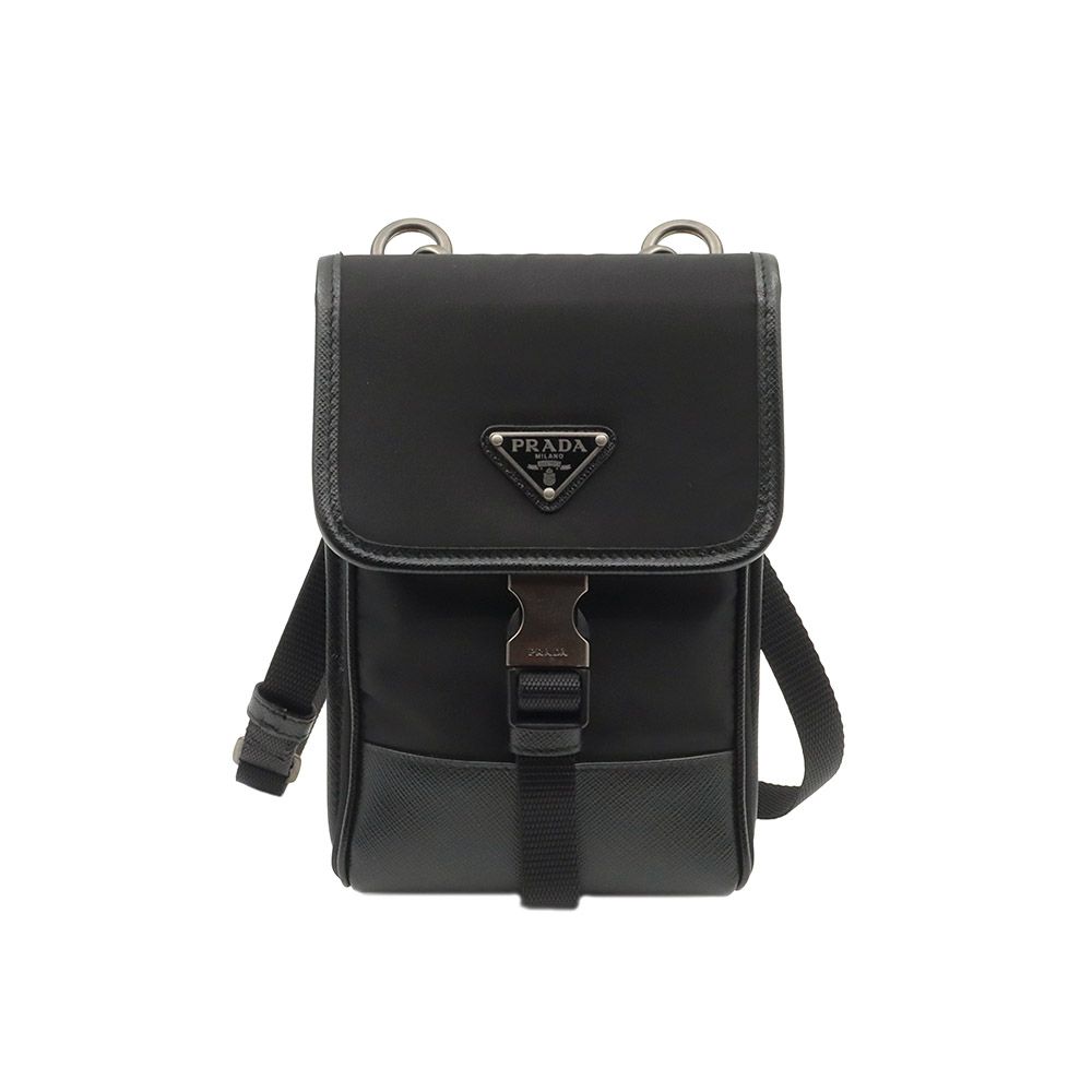 Prada Black Nylon Pochette Triangle Logo Phone Pouch Crossbody / 2ZH109