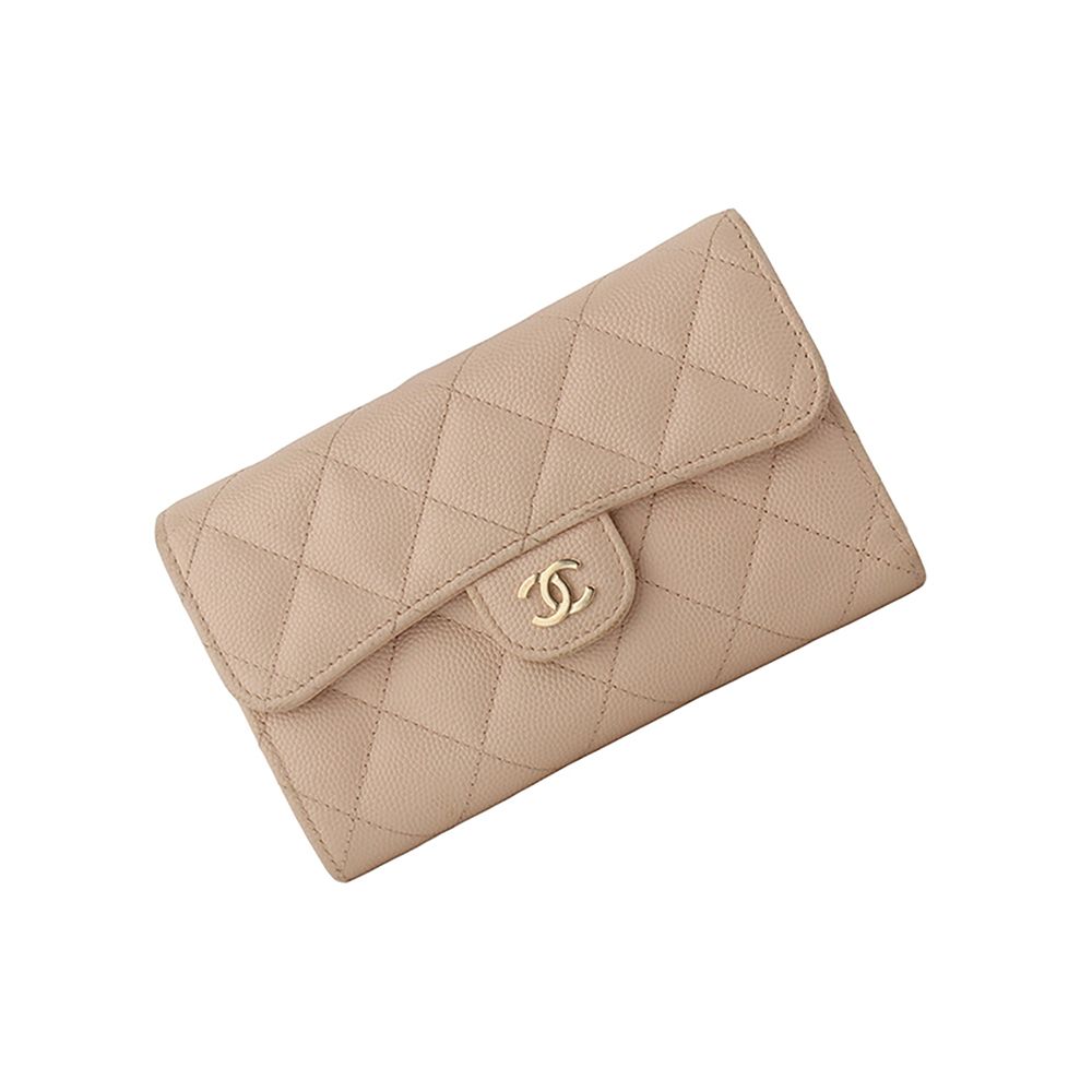 CHANEL Classic Caviar Gold CC Logo Wallet 34423