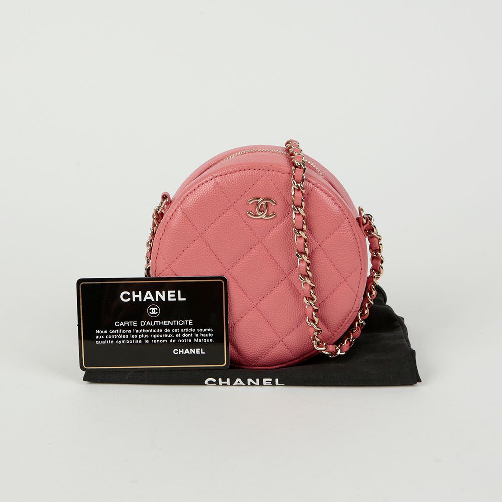 CHANEL Caviar Skin Round Mini Chain Shoulder Crossbody Bag AP0245