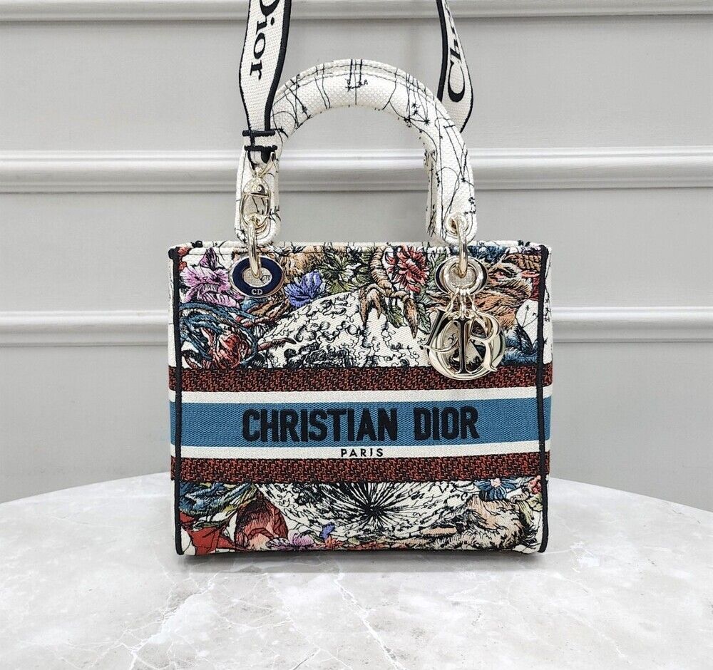 Dior Embroidered Lady Delight Bag Medium Latte Multi SKU123
