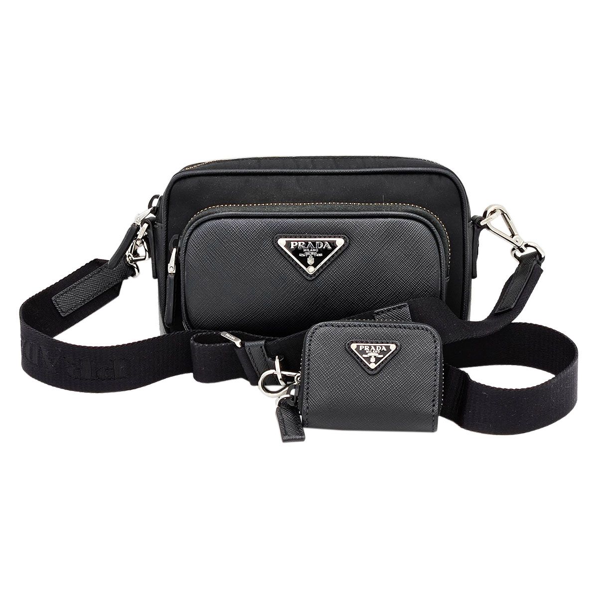 Prada Black Nylon Brushed Saffiano Shoulder Bag 2VH172