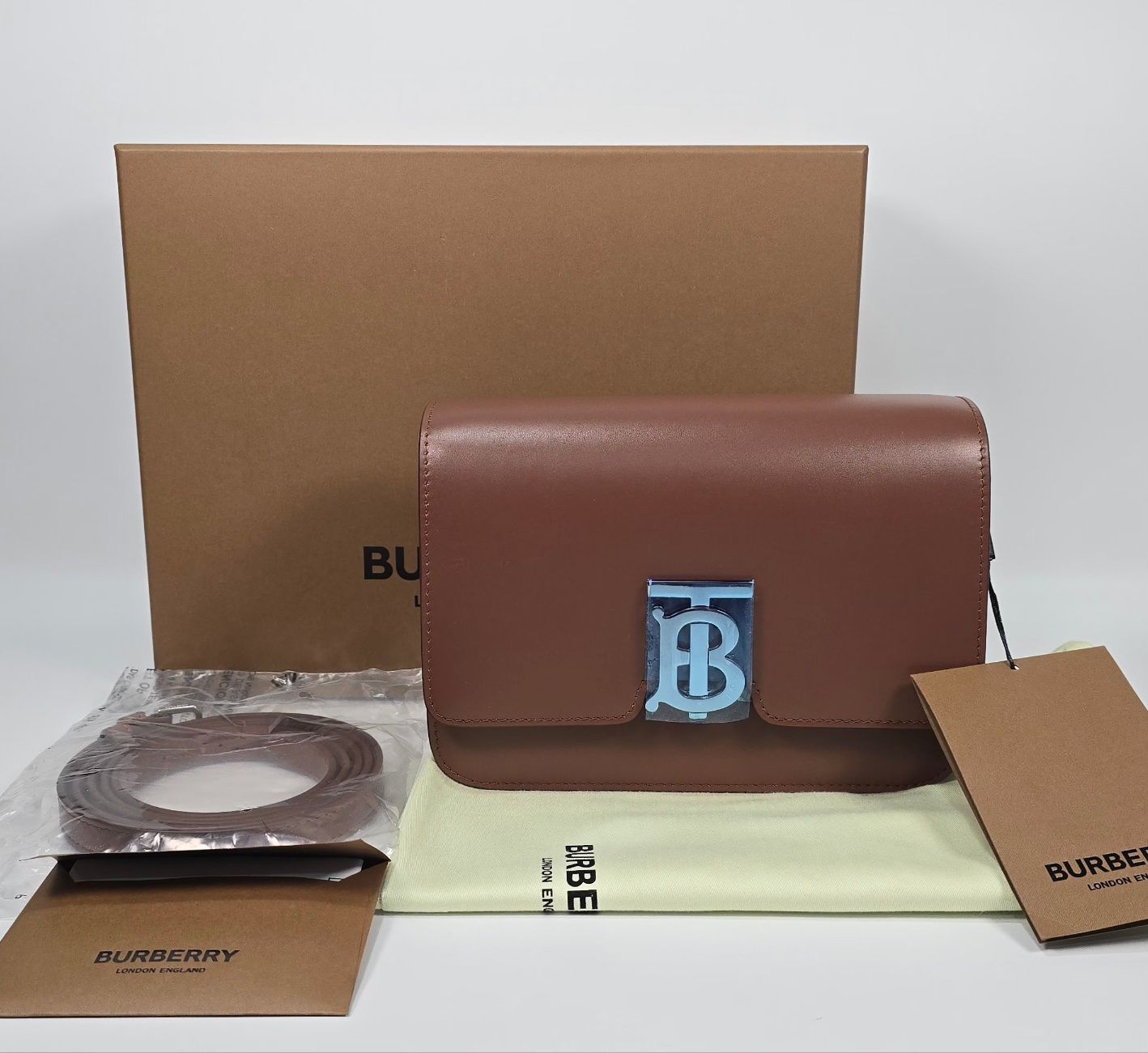 Burberry Brown Leather Shoulder Bag TB Logo (SKU: TB4567)