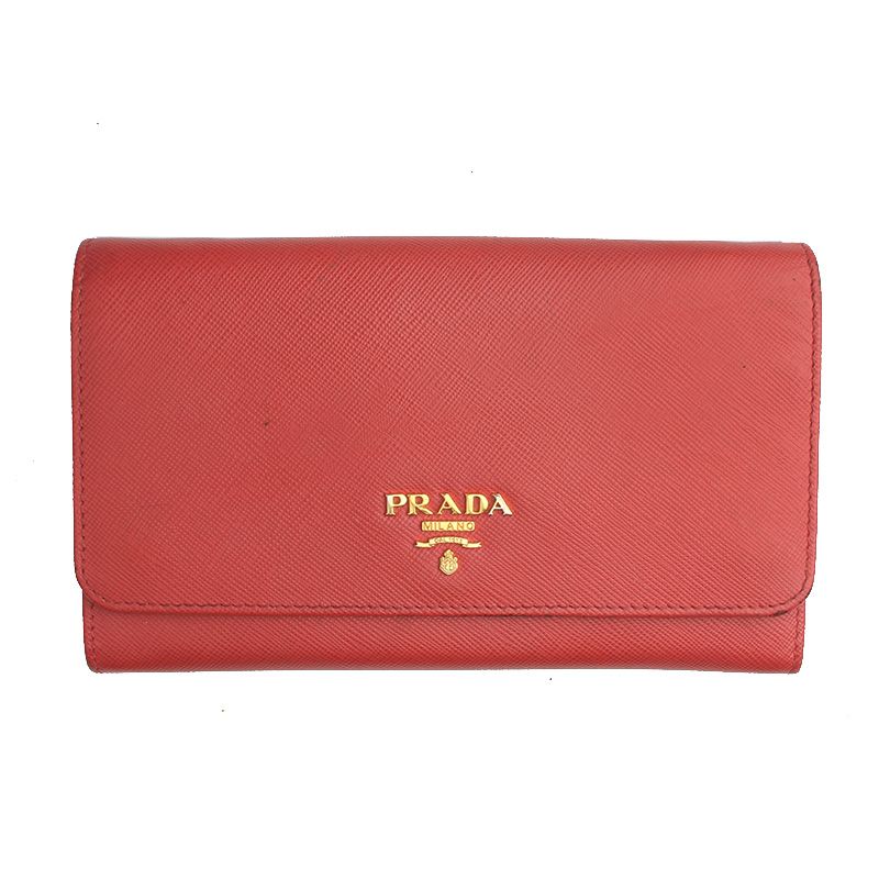 Prada Red Saffiano Gold Wallet - SKU one