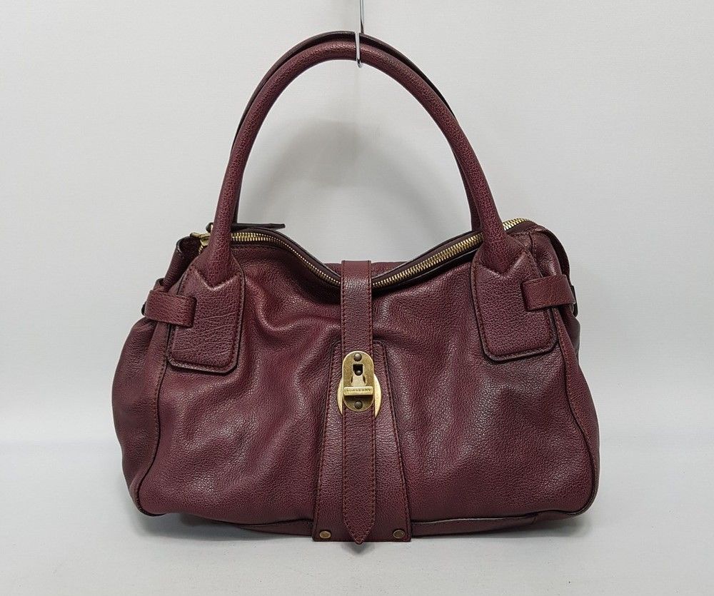 Burberry Burgundy Leather Tote Shoulder Bag SKU12345
