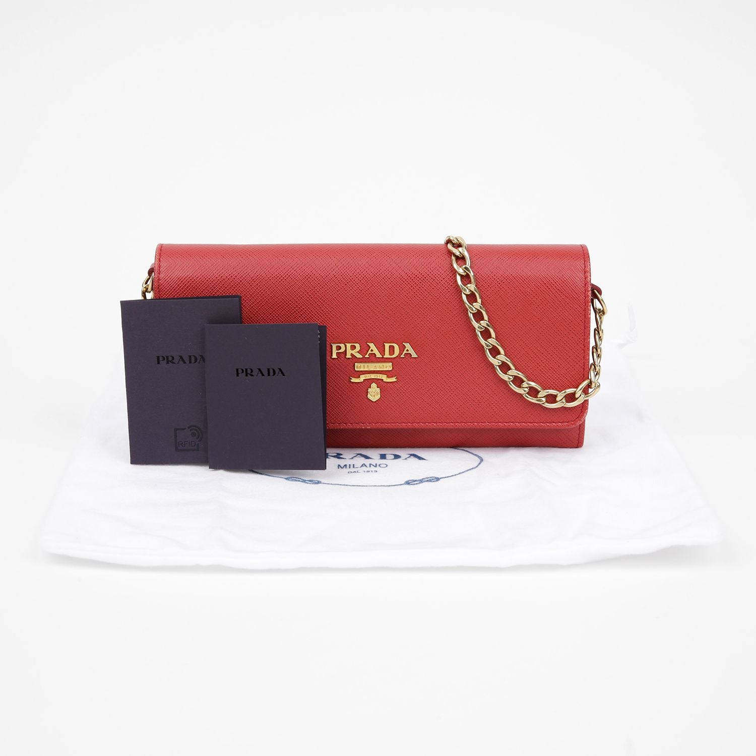 Prada Metal Logo Chain Wallet Crossbody 1MT290