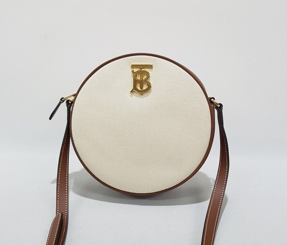 Burberry Canvas Leather Louise Ecru Tan Bag - SKU12345