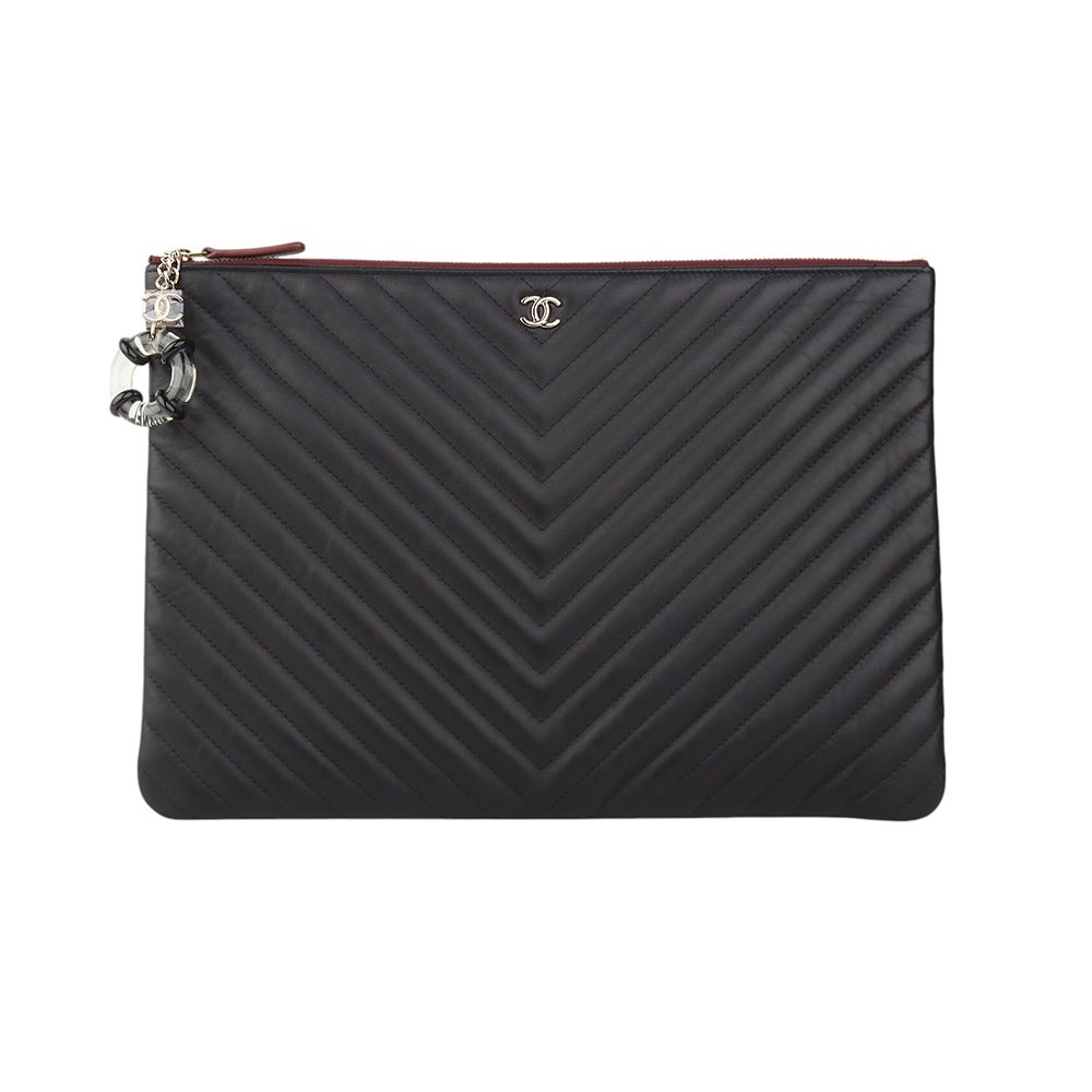 CHANEL Chevron Clutch Bag Gold Large 34404K-1