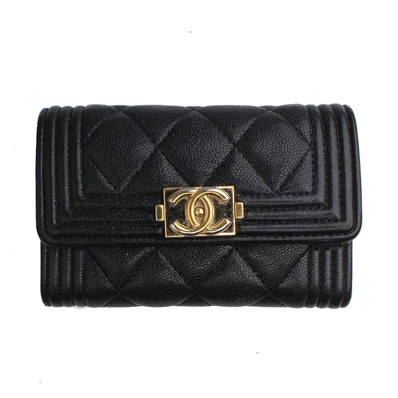 CHANEL Black Soft Caviar Gold Accent Card Wallet 28 Series