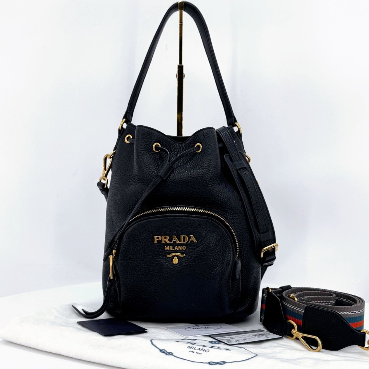 Prada Dinny Bucket Bag Crossbody Black (1BE030)