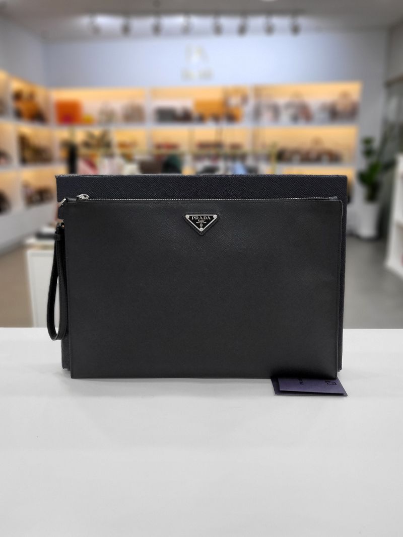 Prada Black Leather Pouch Clutch Bag with iPhone Holder 2nh001