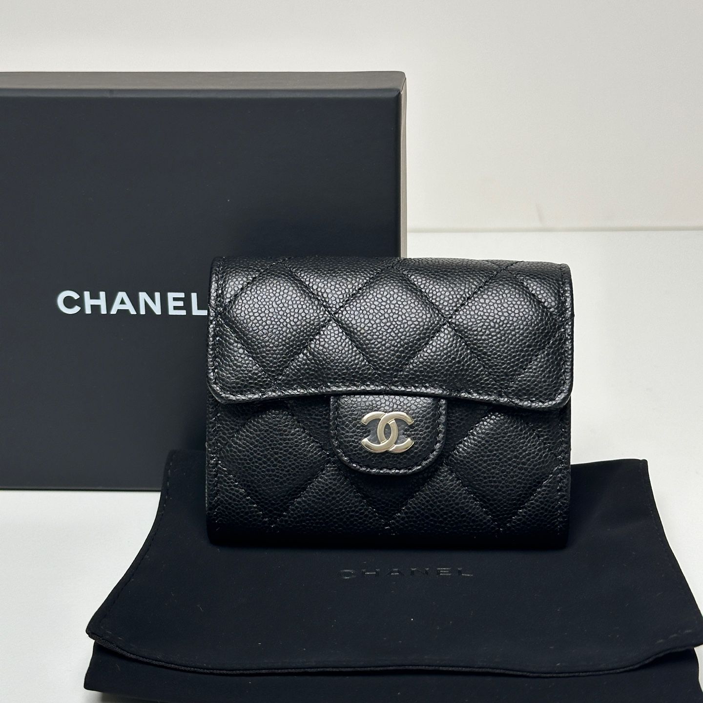 CHANEL Classic Chain Mini Bag Black Caviar Card Wallet AP0238