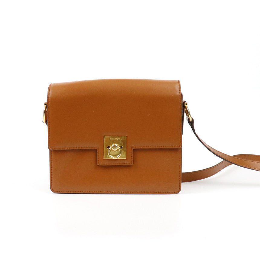 Celine Brown Gold Buckle Flap Shoulder Crossbody Bag 2JCEB807