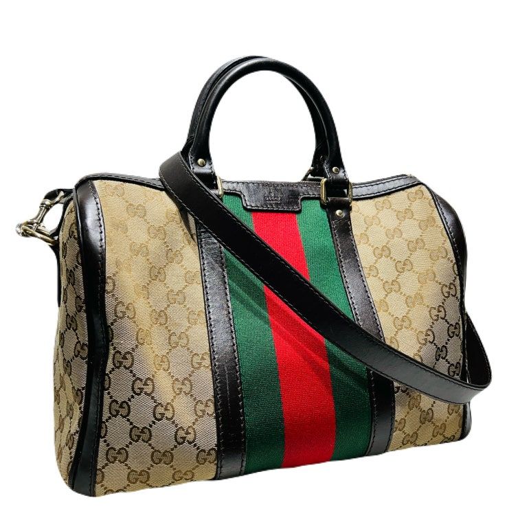 Gucci Brown Leather Trimmed Boston Tote Shoulder Bag 247205