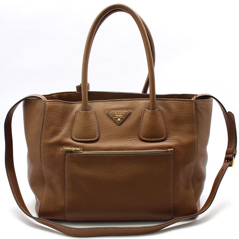 Prada Brown Vitello Daino Logo Shoulder Bag BN2795