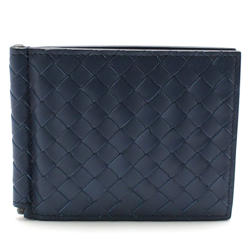 Bottega Veneta Unused Navy Intrecciato Money Clip Wallet 123180