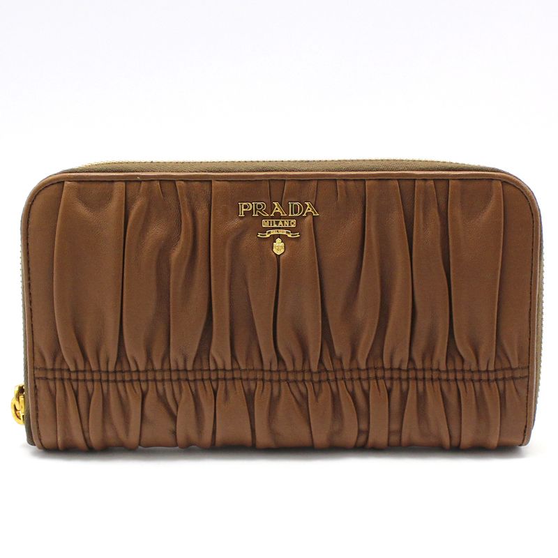 Prada Brown Nappa Gofre Gold Logo Long Wallet 1M0506