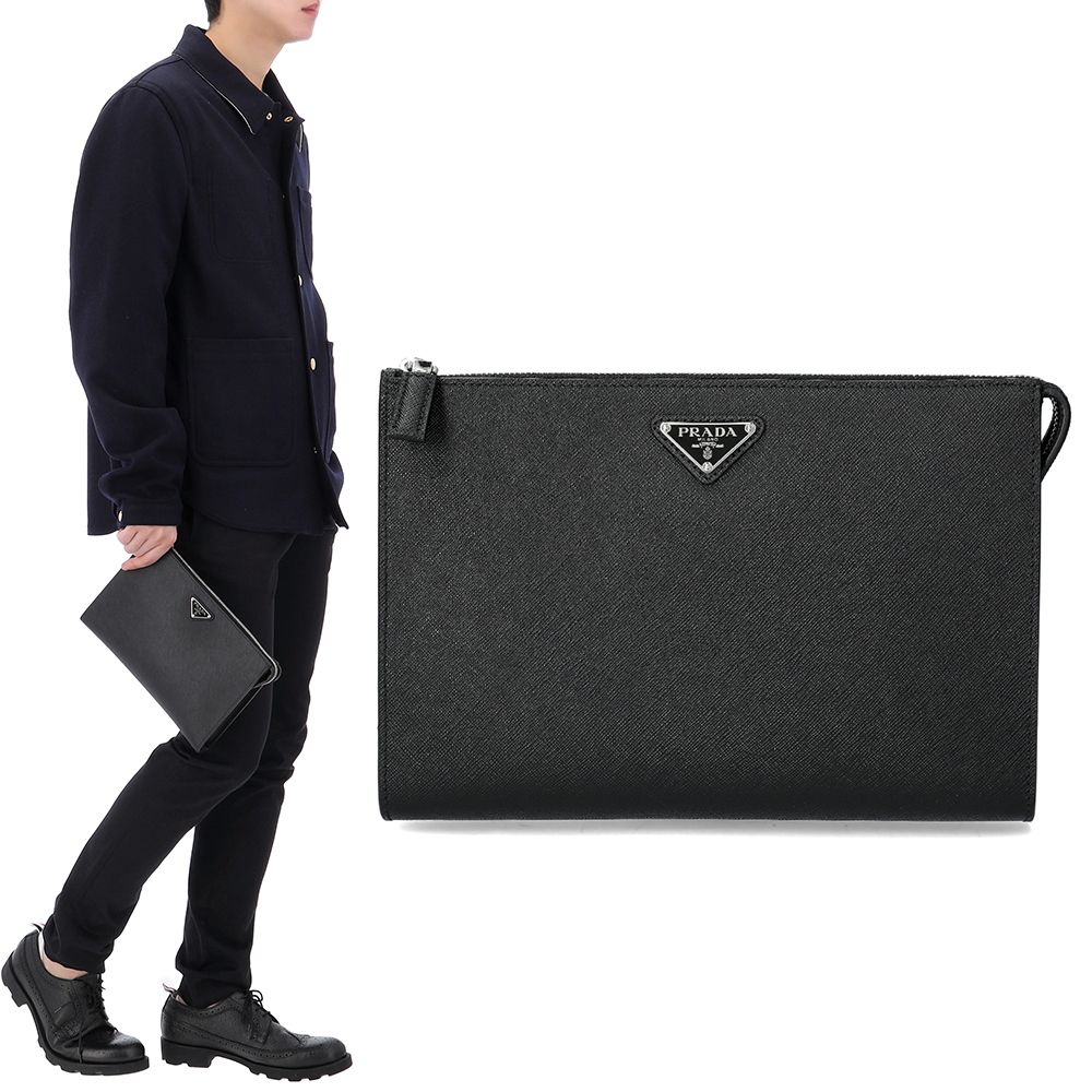 Prada Triangle Logo Saffiano Leather Clutch Bag 2VF030 9Z2 F0002