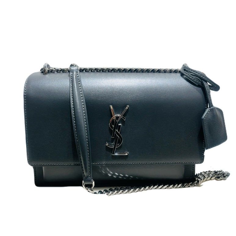 Saint Laurent Gray Sunset Leather Monogram Chain Shoulder Crossbody Bag (YSL) 442906