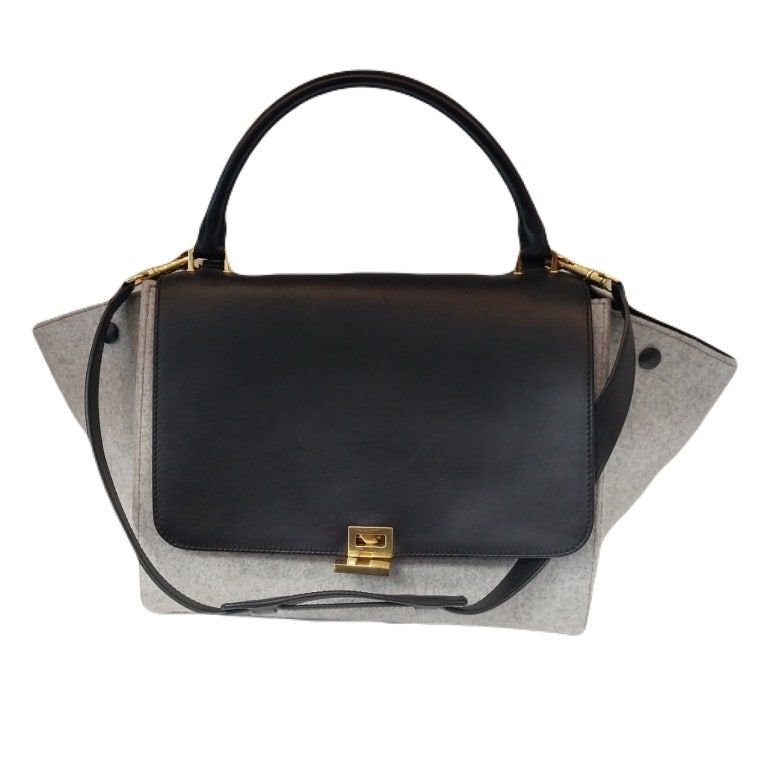 Celine Gray Black Two-Tone Leather Buckle Trapeze Tote Bag 2-Way Bag 174683