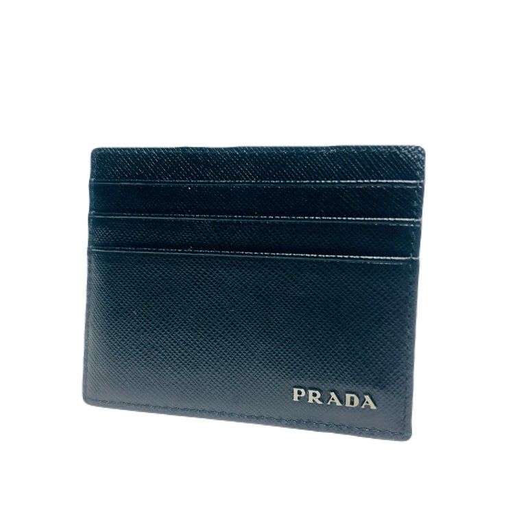 Prada Unisex Black Gray Two-Tone Saffiano Card Wallet Card Holder 2mc223