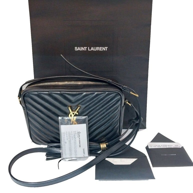 Saint Laurent Quilted LOU Camera Crossbody Bag (YSL) 612544 Black Leather