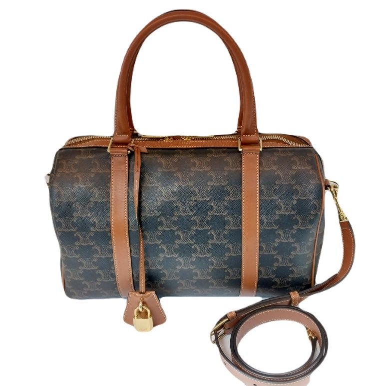 Celine Canvas Calfskin Boston Tote Shoulder Bag 190372