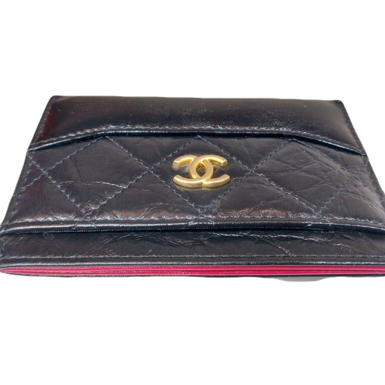 CHANEL Black Lambskin Gabrielle Card Holder Case (A84386)