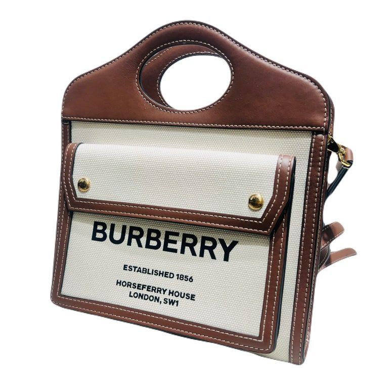 Burberry Two-Tone Canvas Leather Hosperry Mini Pocket Tote Crossbag 8039361