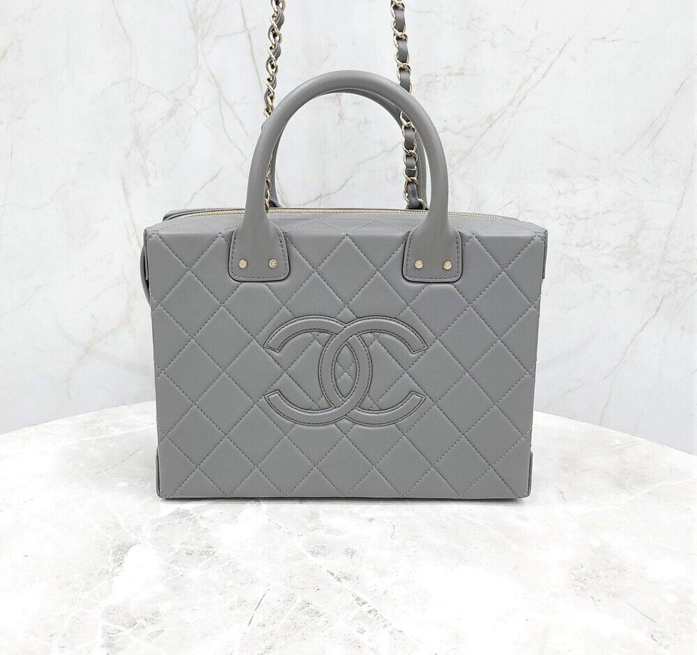 CHANEL Calfskin Cosmetic Case Top Handle Tote Shoulder Bag AS3344