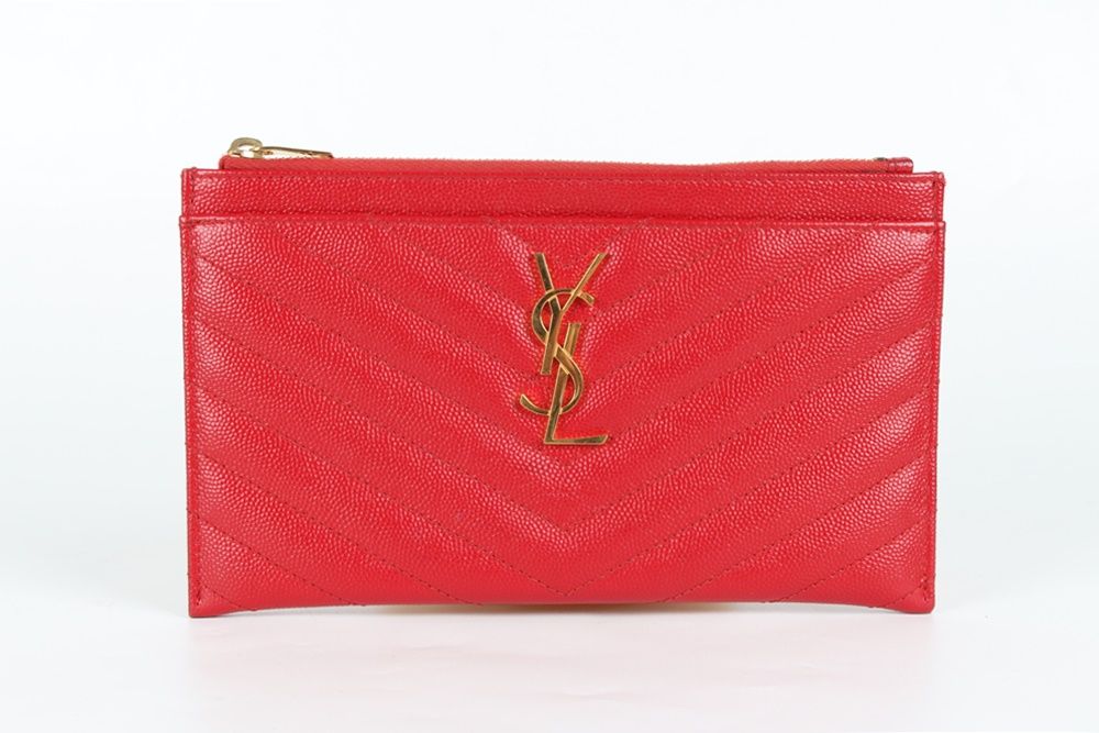 Saint Laurent Red Bill Pouch with Gold Detail - SKU