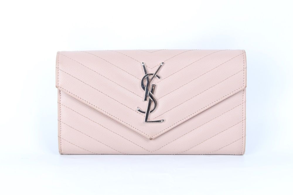 Saint Laurent Women's Pink Flat Wallet Matelasse Cassandra - SKU: One Size