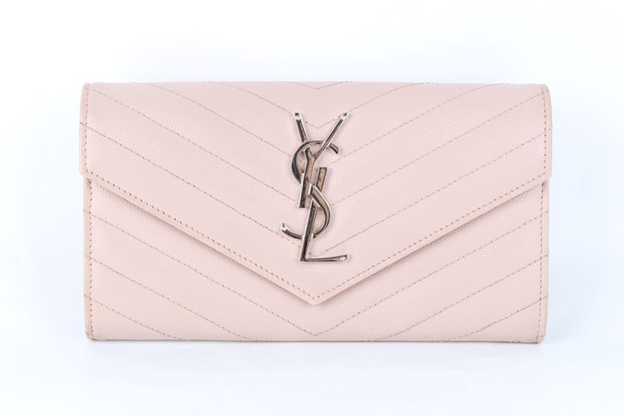 Saint Laurent Matelass Flat Wallet with Cassandre Inlay - Pink (SKU: CASSANDRA123)