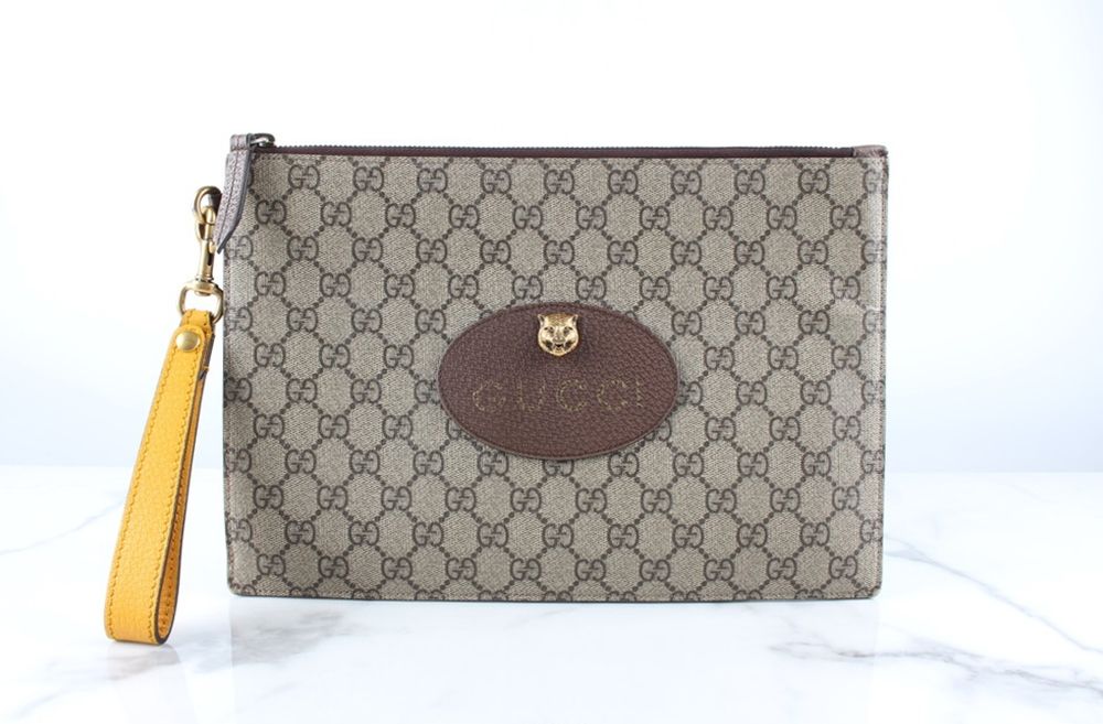 Gucci Supreme Jaguar Embellished Clutch Bag GG